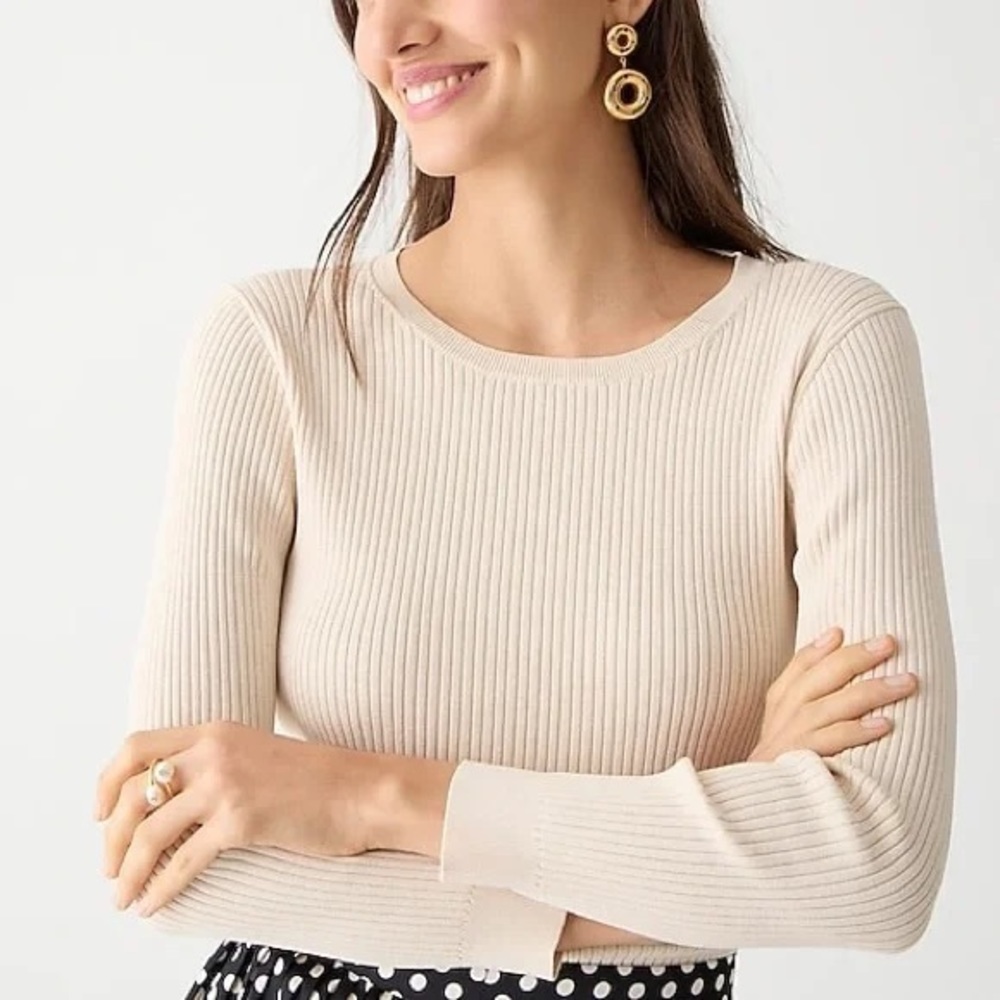 J. Crew Ribbed Scoop-Neck Sweater in Light Cream